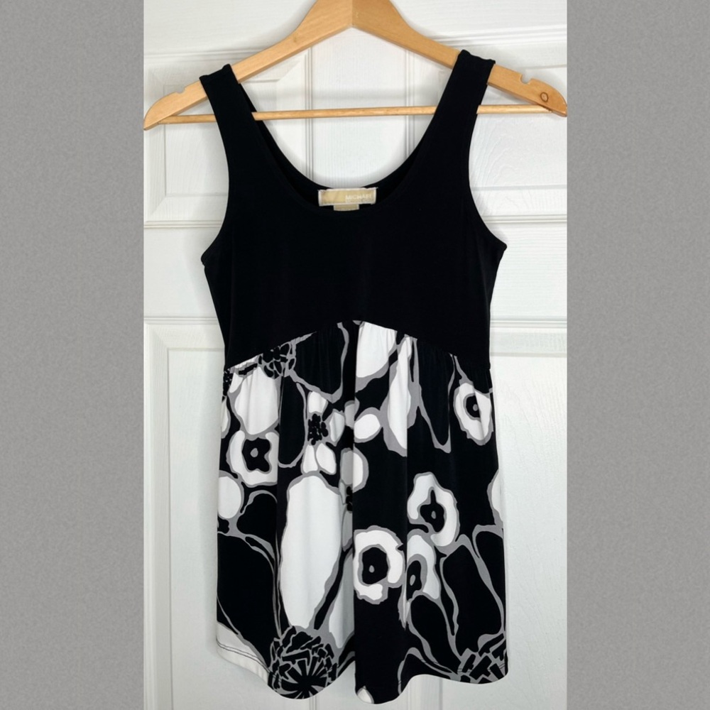 Michael Kors Black & White Floral Print Tank Top size X-Small